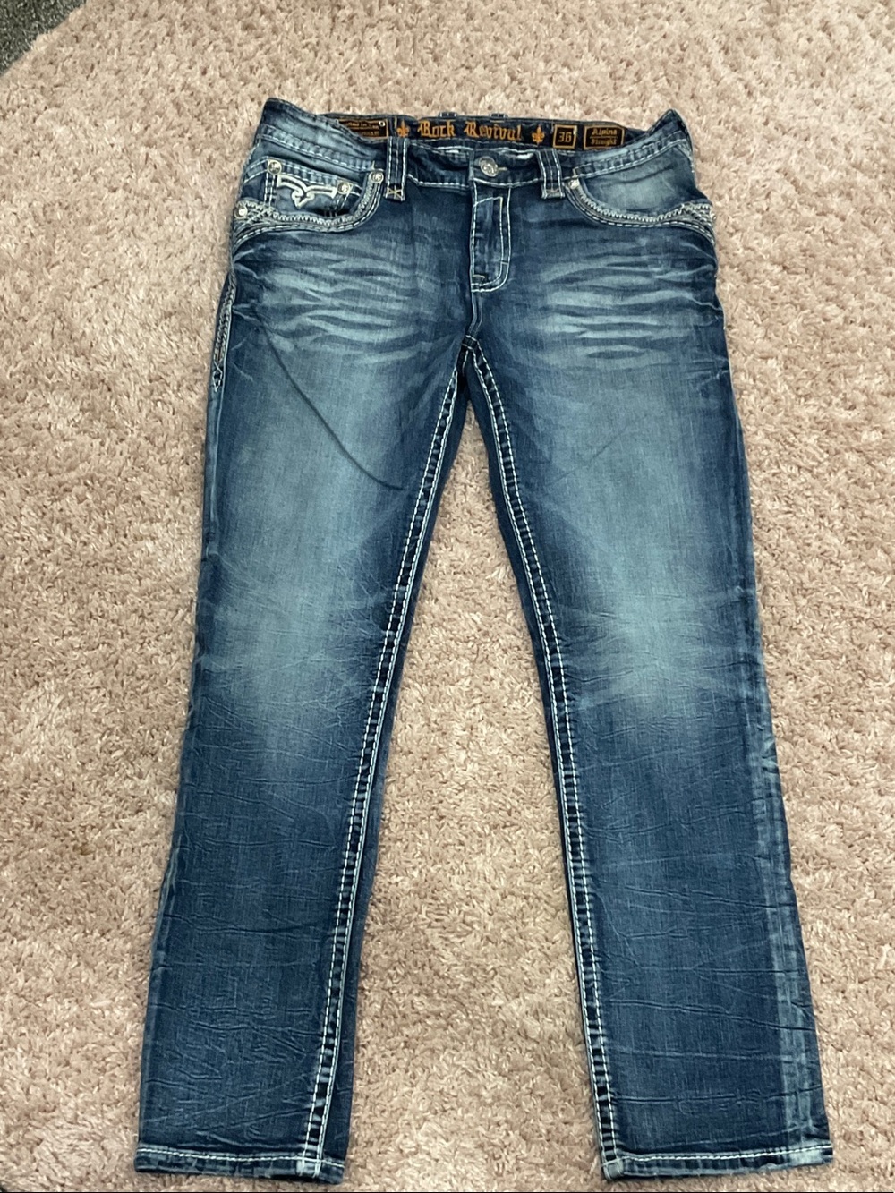 Men’s Rock Revival Blue Washed Straight Leg Jeans